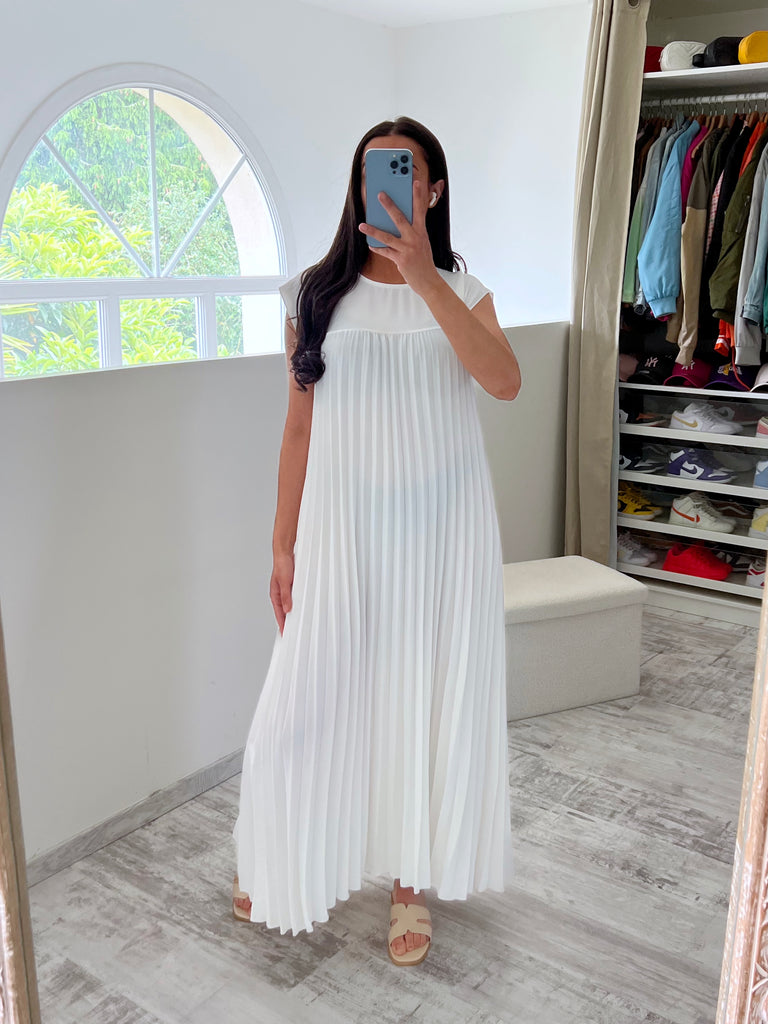 Robe Ample Plissée Blanc