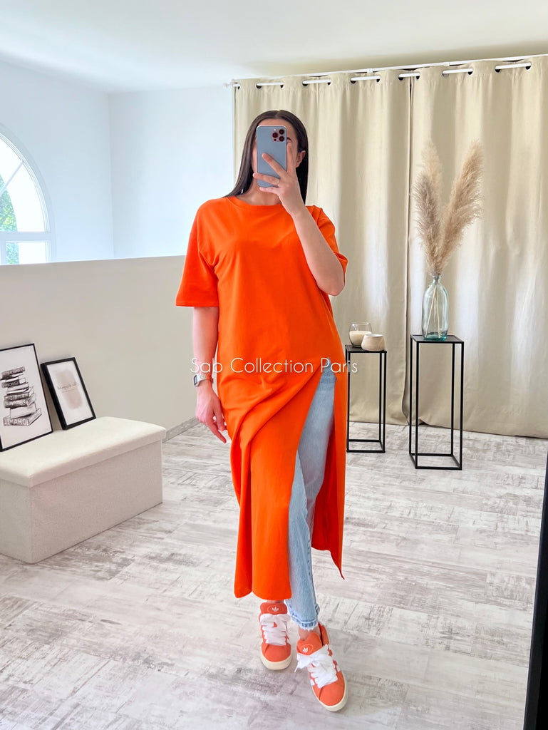 Tshirt Long À Fente Orange