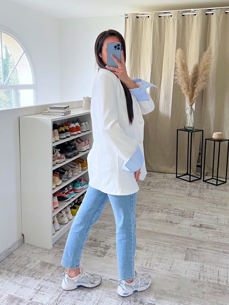 Blazer Manches Revers Blanc/Bleu