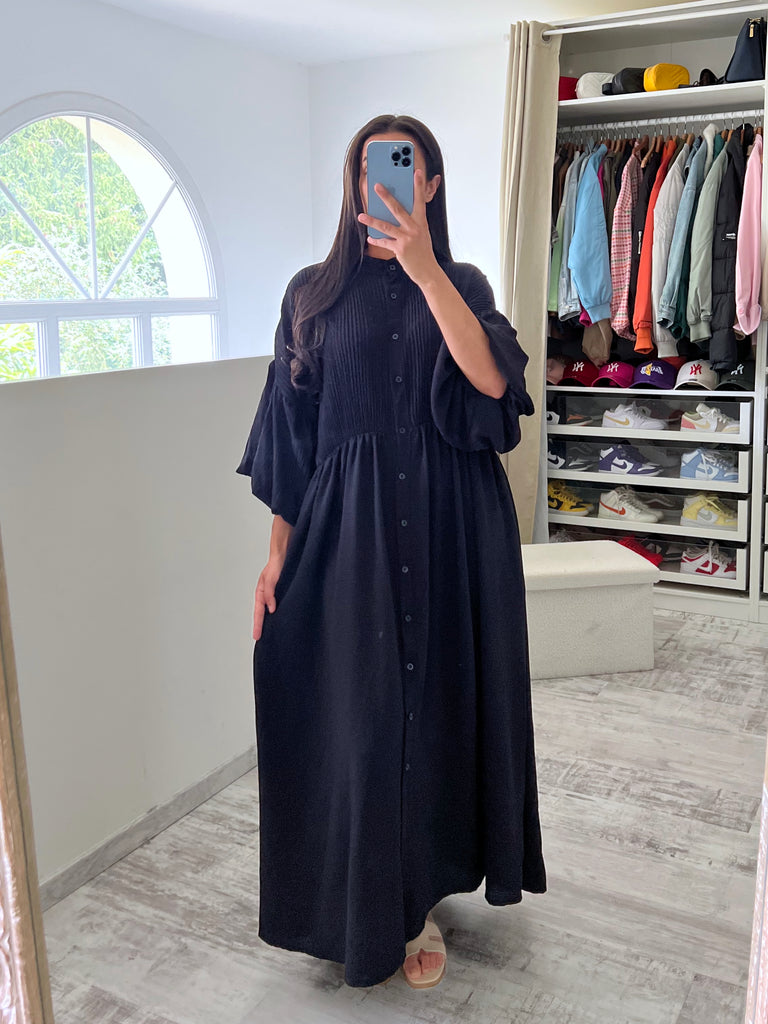 Robe Chemise Manches Ballons Noir