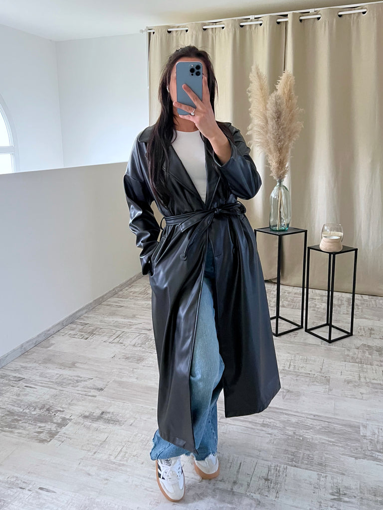 Trench Long Simili Noir