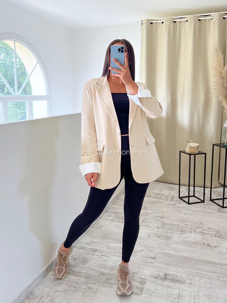 Blazer À Rayures Revers Nude