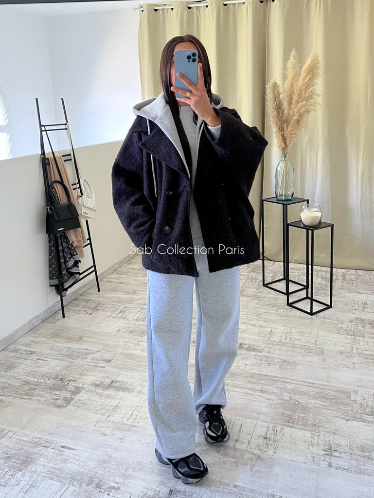 Veste Courte Moumoute À Capuche Noir