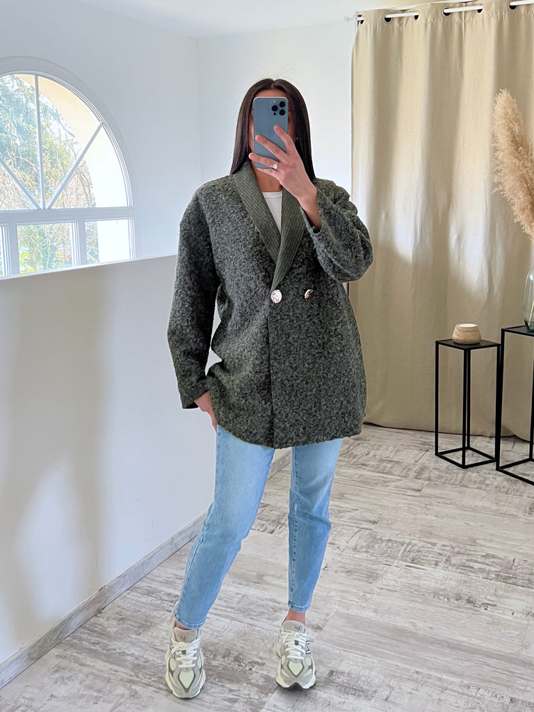 Veste Moumoute Boutons Dorés Kaki