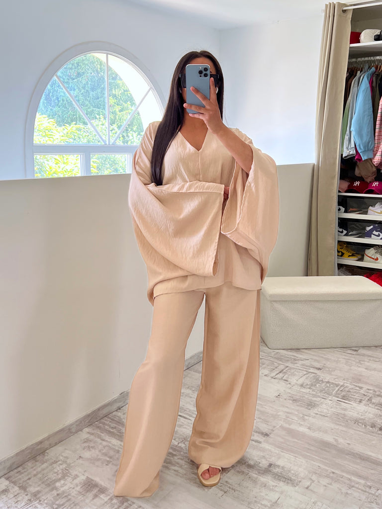 Ensemble Tunique Manches Chauve Souris Beige