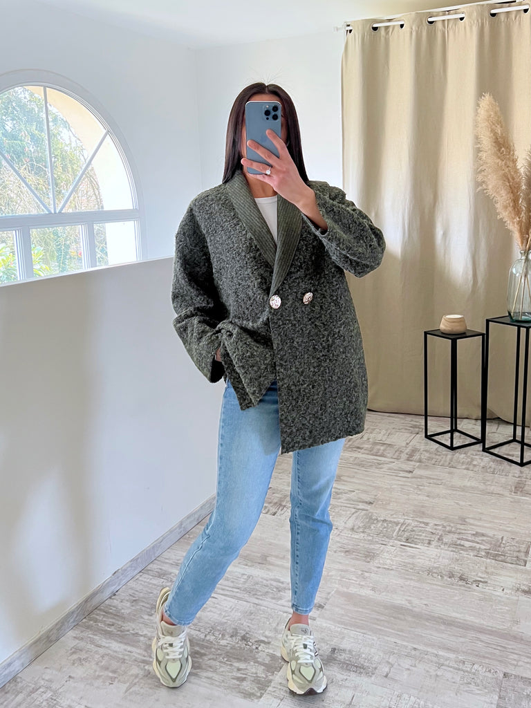Veste Moumoute Boutons Dorés Kaki