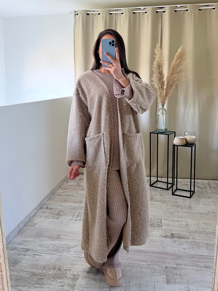 Veste Longue Oversize Moumoute Taupe