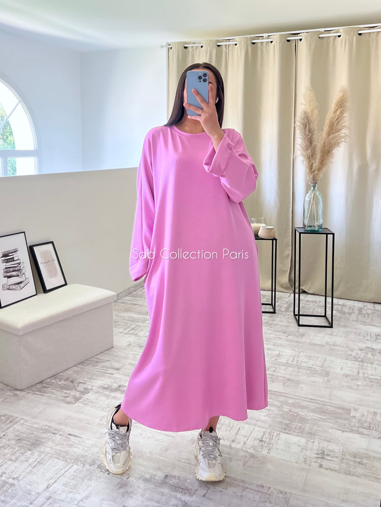 Robe Sweat Manches Revers Rose