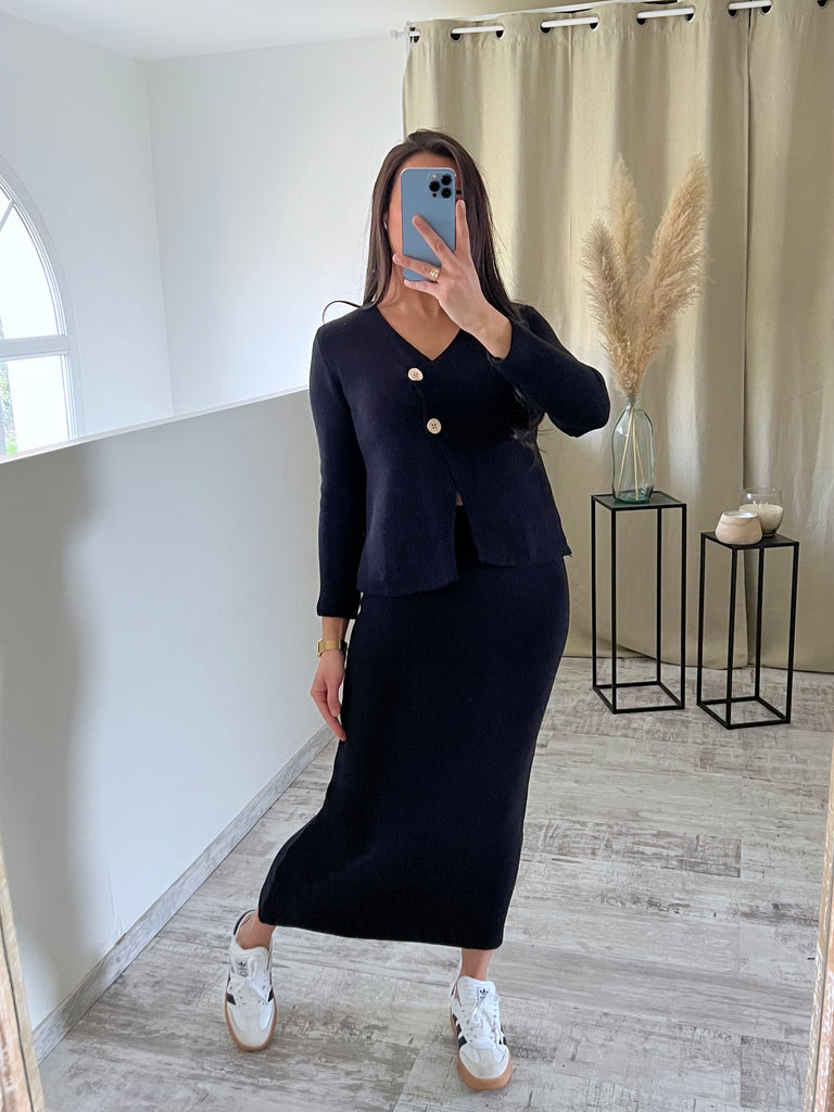 Ensemble Jupe Maille Fente Noir