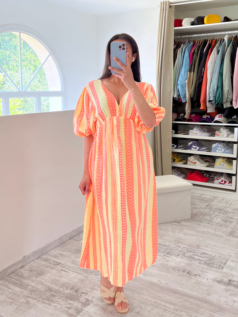 Robe Gaz De Coton Multicolore Jaune/Orange