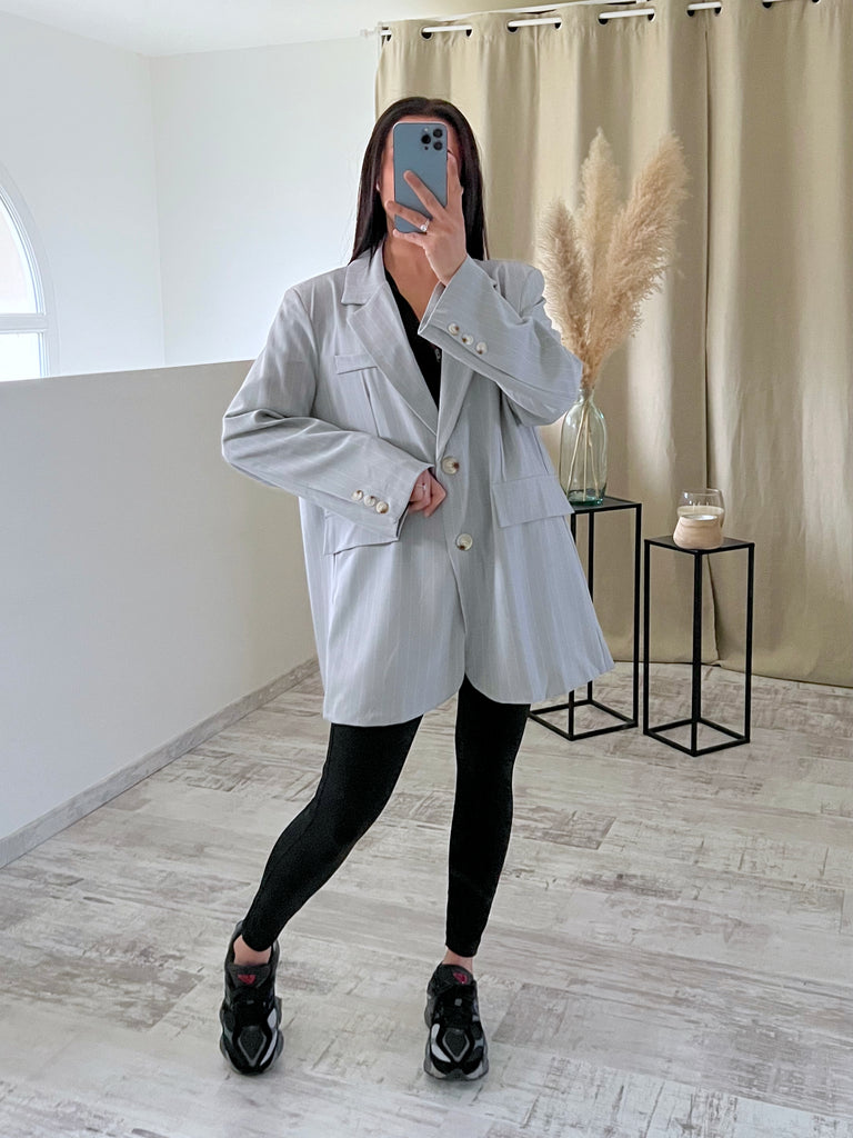 Blazer Boyfriend À Rayures Gris