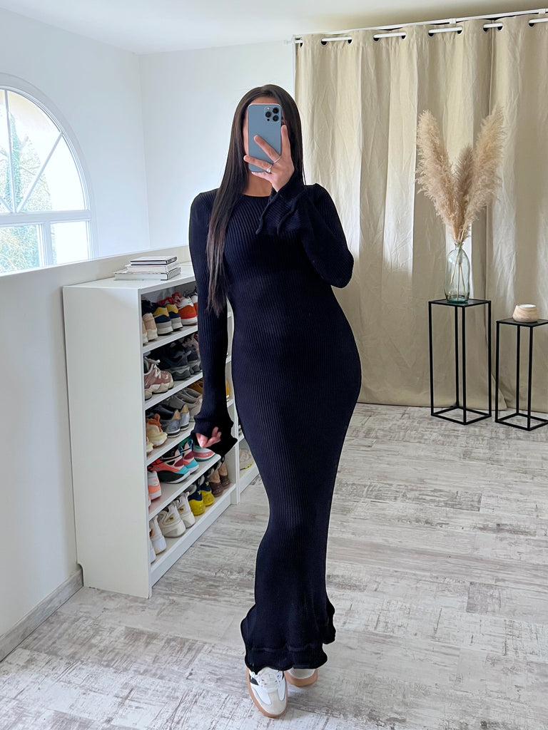 Robe Maille Dos Lacet Noir