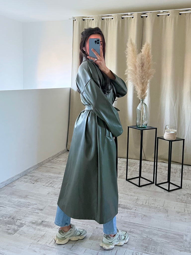 Trench Long Simili Kaki