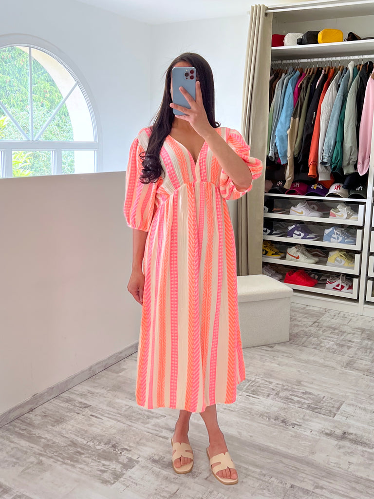 Robe Gaz De Coton Multicolore Rose/Orange