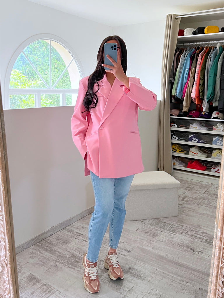 Blazer Bouton Asymétrique Rose