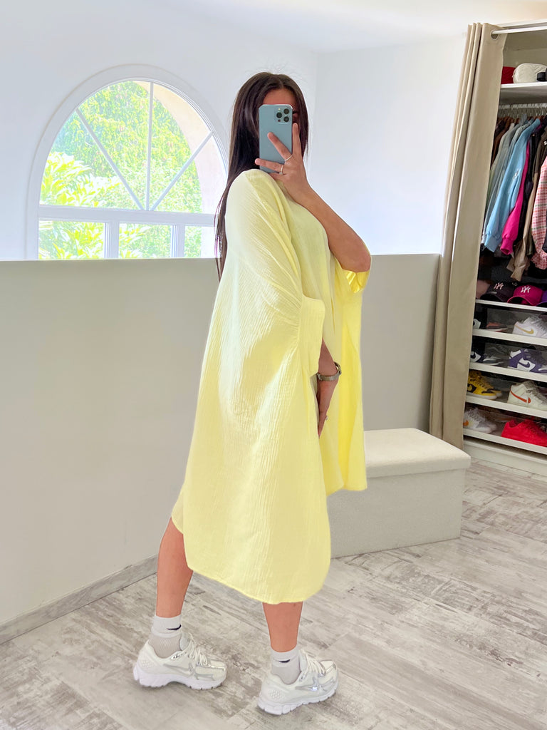 Robe Chemise Asymétrique Gaz De Coton Jaune