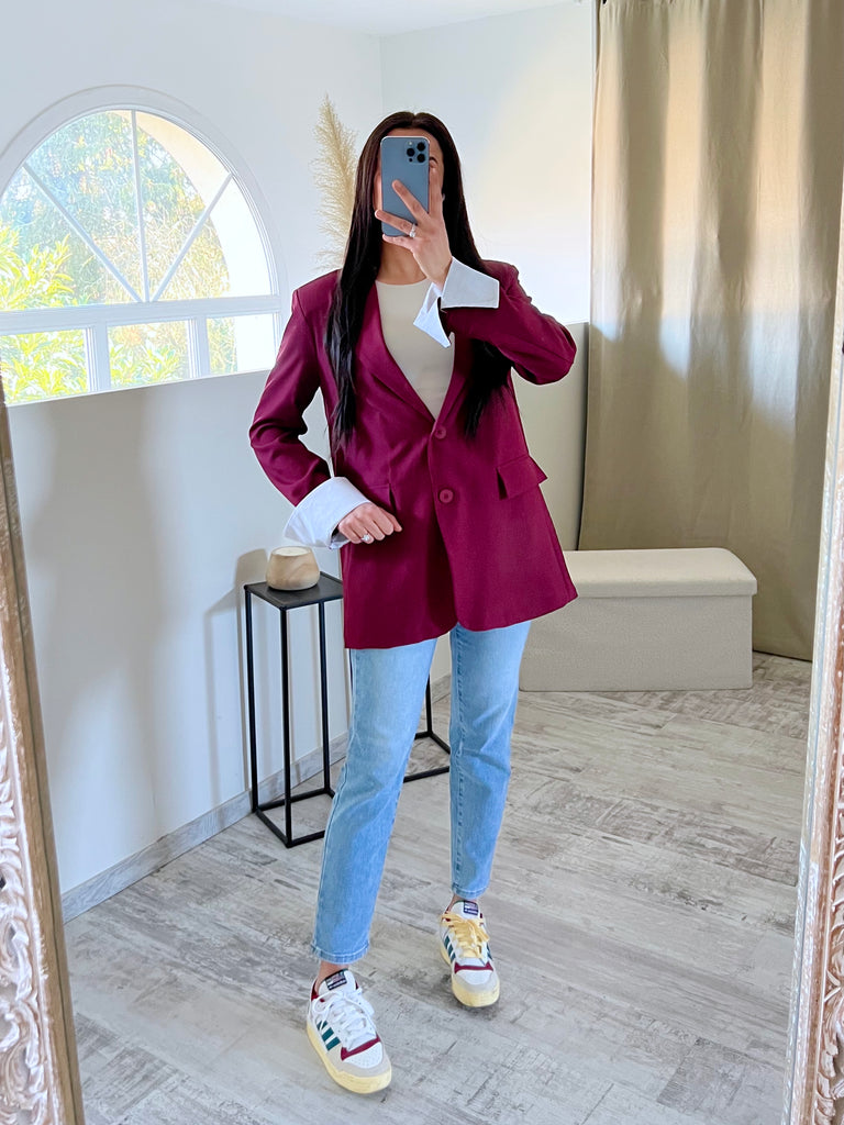 Blazer Manches Revers Bordeaux