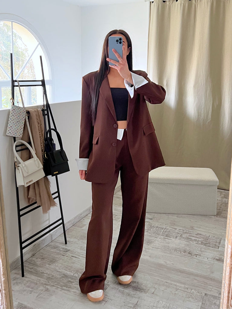Ensemble Blazer/Pantalon Revers Marron