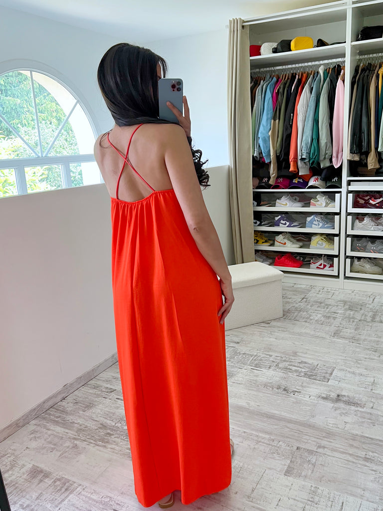 Robe Bretelles Croisés Orange
