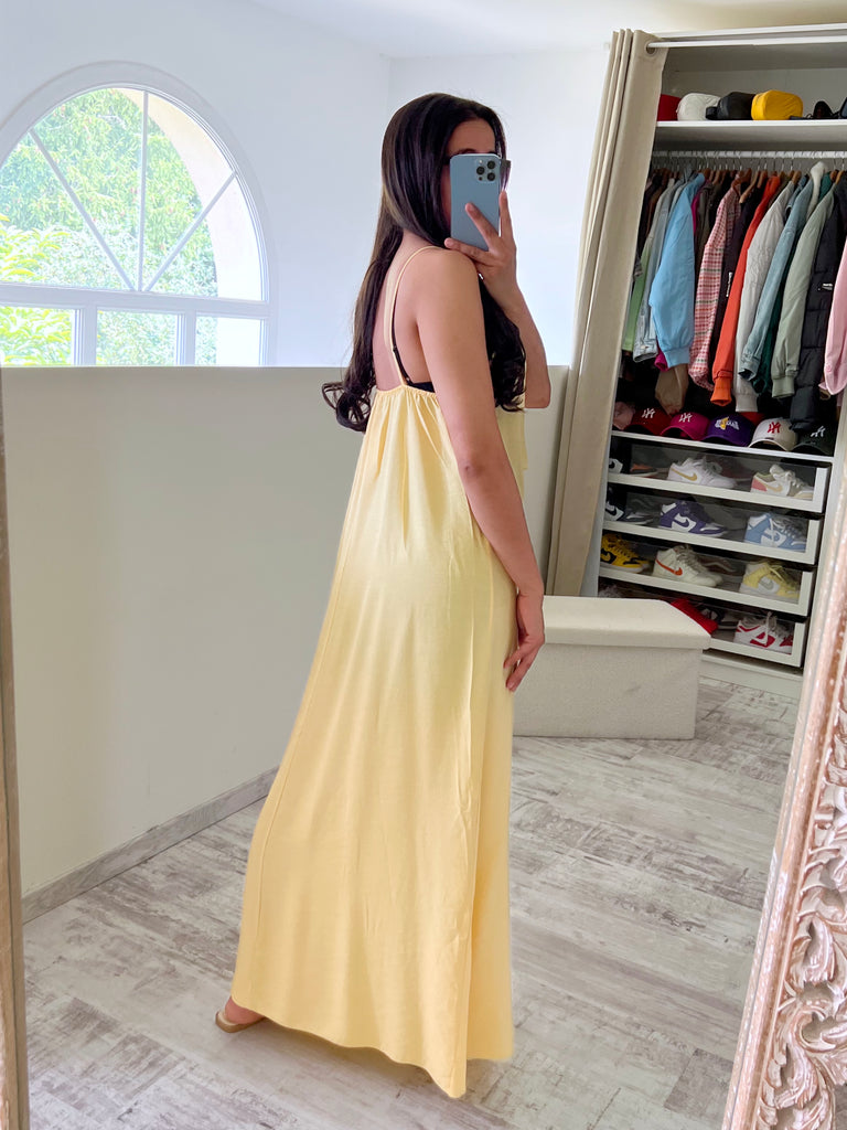 Robe Sans Manches Détail Pierres Jaune