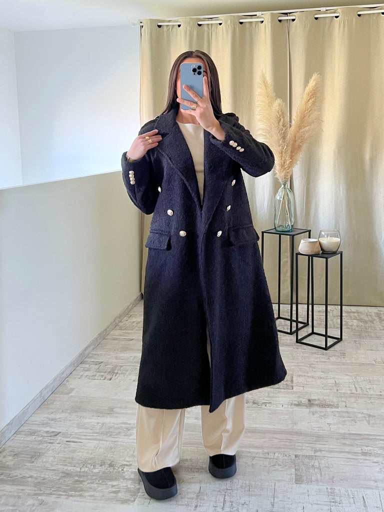 Manteau Moumoute Boutons Officiers Noir