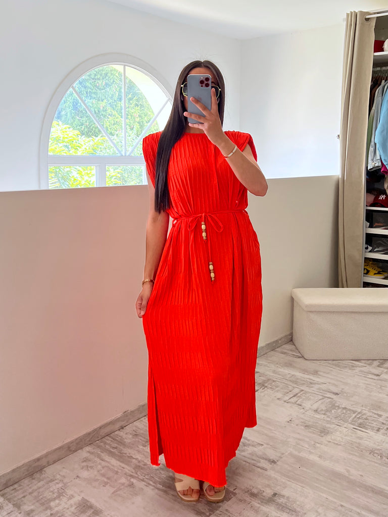 Robe À Effets Et Ceinture Orange