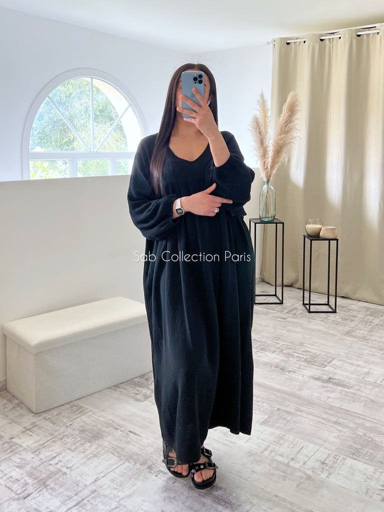Robe Longue Gaz De Coton Noir