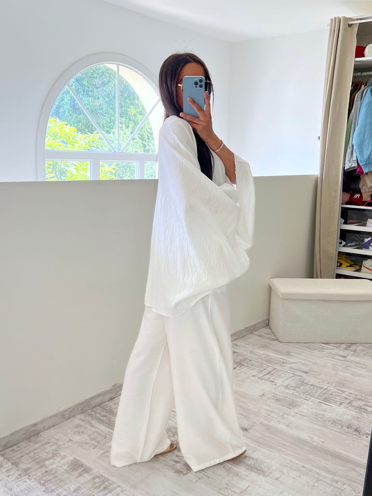 Ensemble Tunique Manches Chauve Souris Blanc