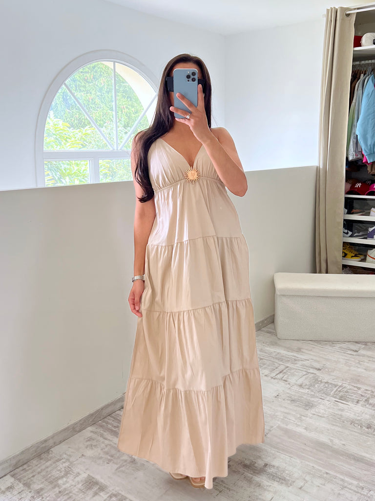 Robe Popeline Broche Soleil Beige