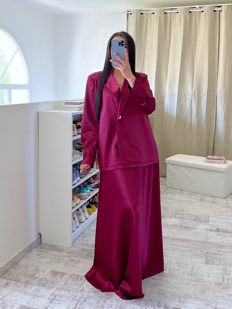 Ensemble Jupe Satin Modest Bordeaux