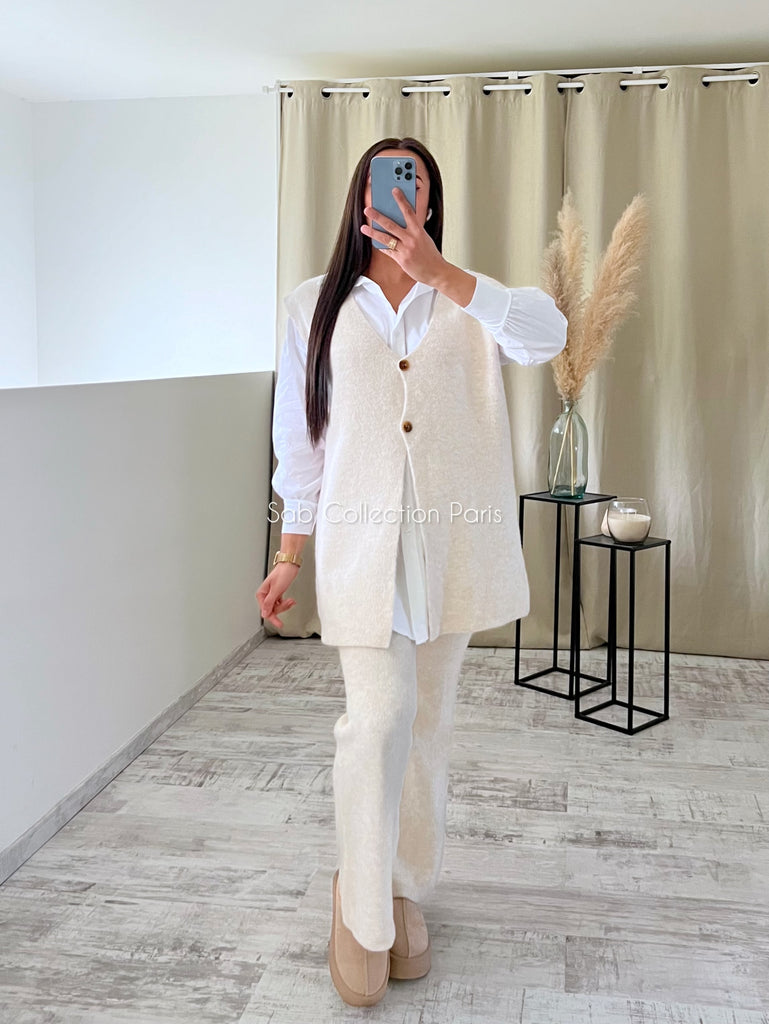 Ensemble Maille Sans Manches Crème