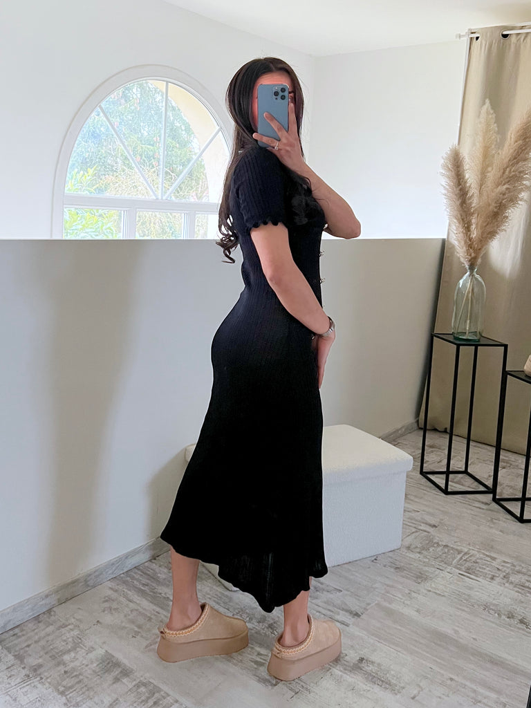 Robe Inspiration Boutons Dorés Noir