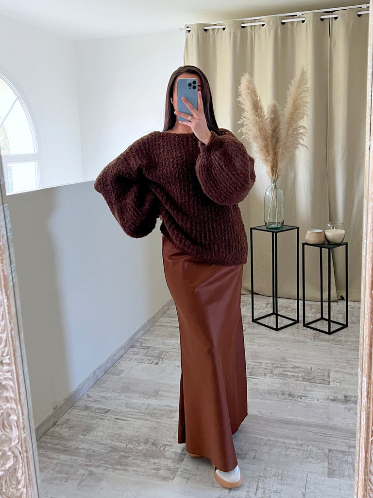 Jupe Longue Satin Opaque Marron