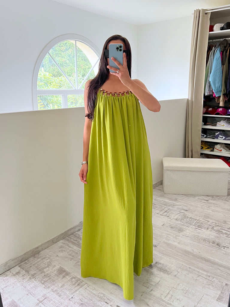 Robe Col Boucles Dorés Anis