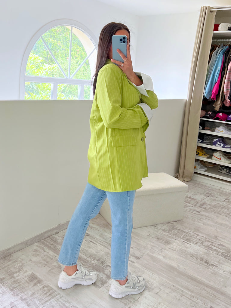 Blazer Manches Revers Rayures Vert