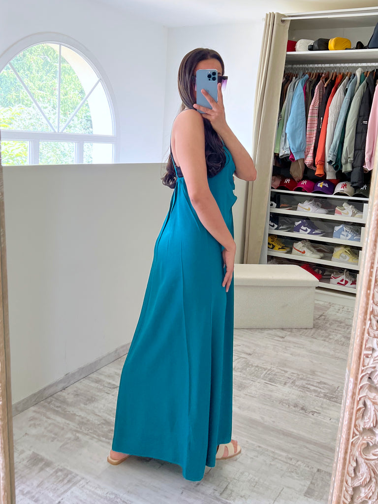 Robe Sans Manches Détail Pierres Bleu Canard