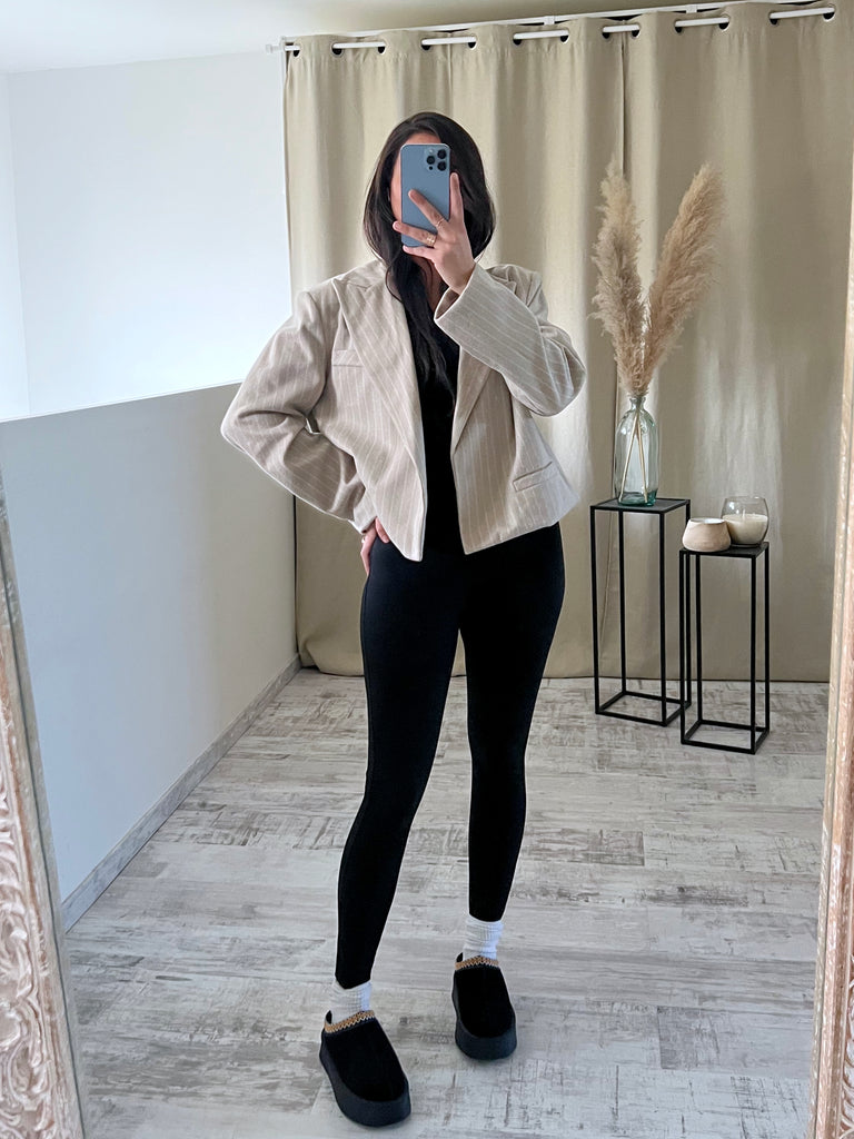 Blazer Court À Rayures Beige