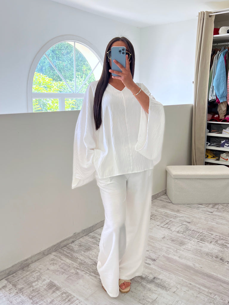 Ensemble Tunique Manches Chauve Souris Blanc