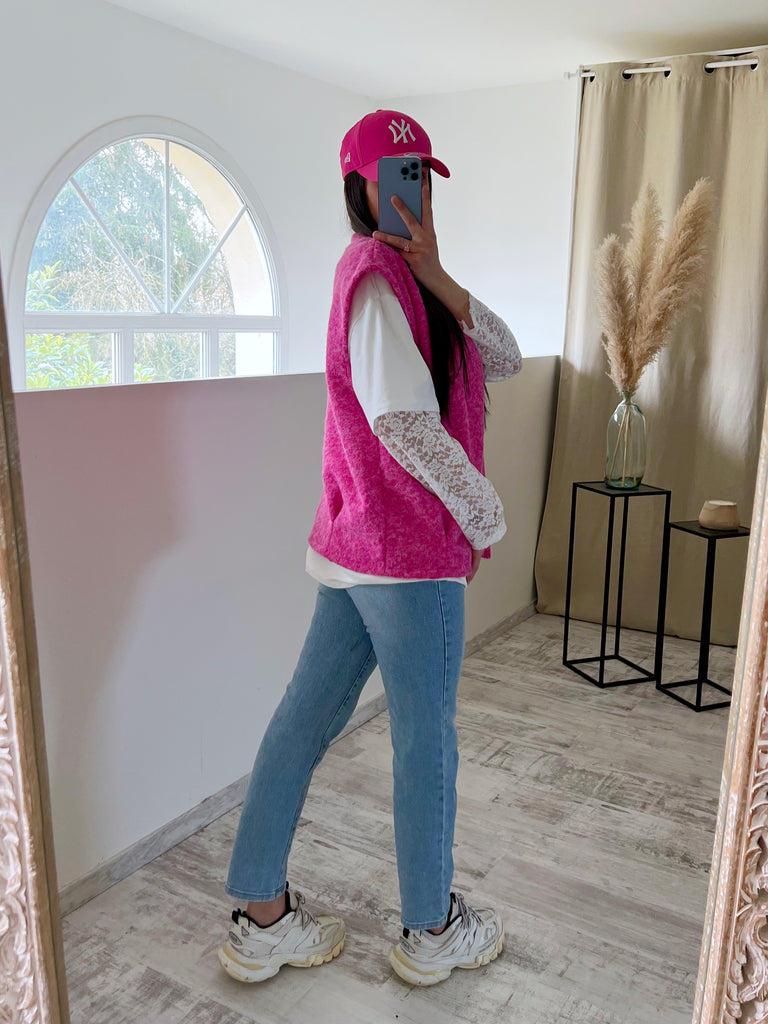 Gilet Moumoute Sans Manches Rose