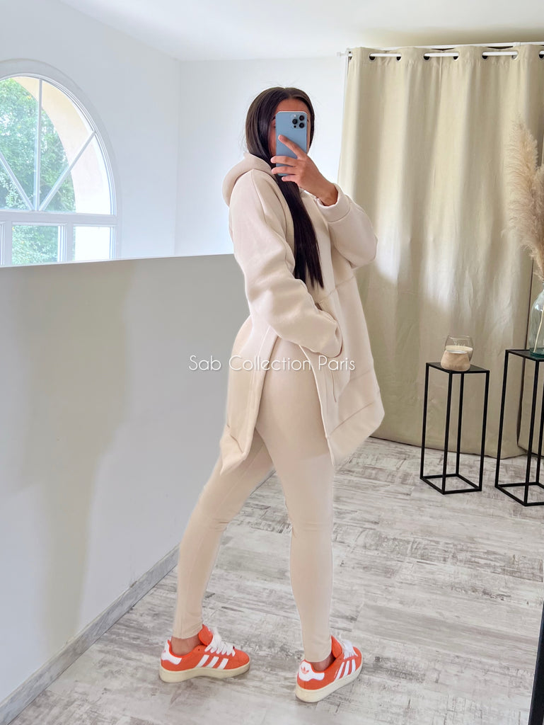 Ensemble Legging Sweat Capuche Beige