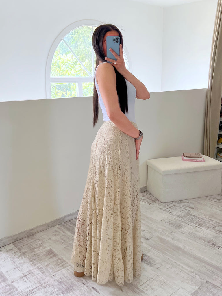 Jupe Dentelle Doublée Beige