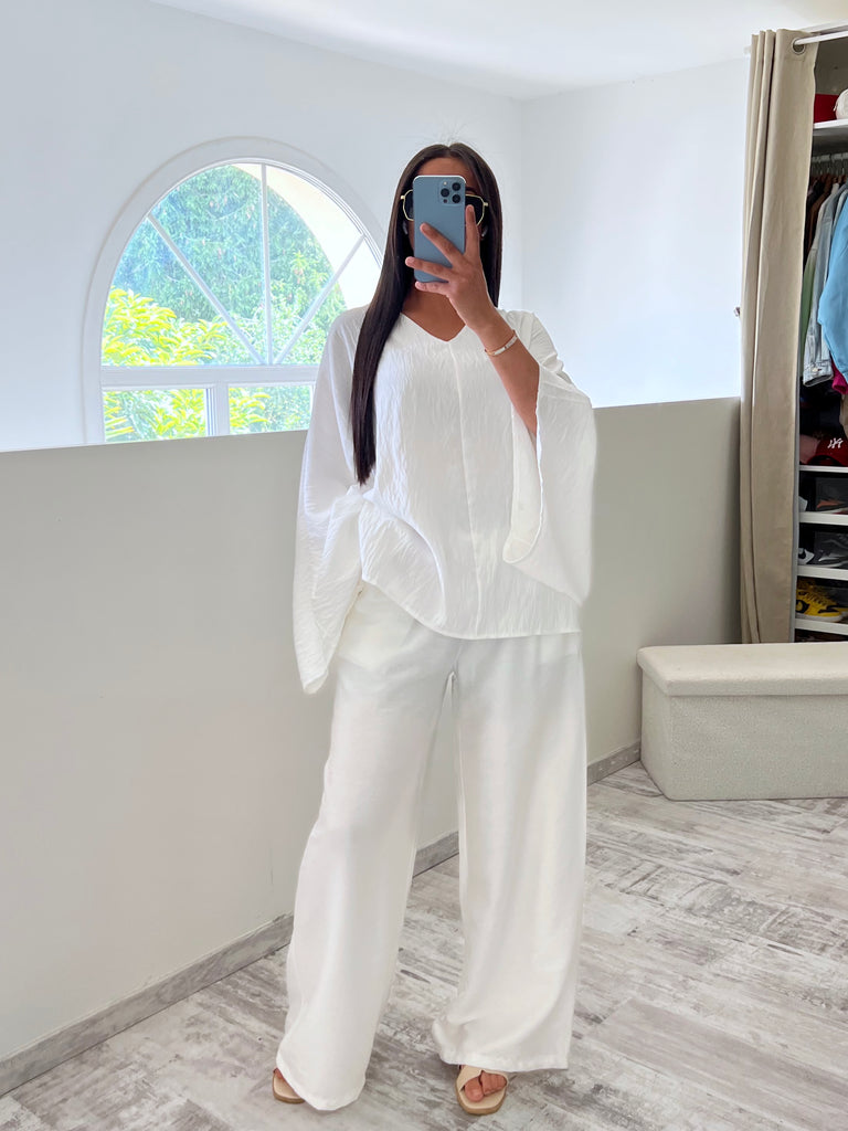 Ensemble Tunique Manches Chauve Souris Blanc