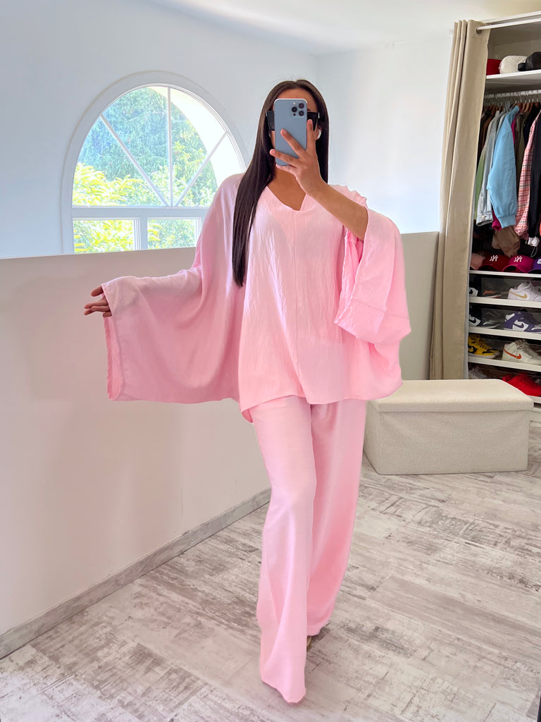 Ensemble Tunique Manches Chauve Souris Rose