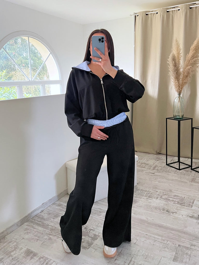 Ensemble Jogging Bordures Rayures Noir