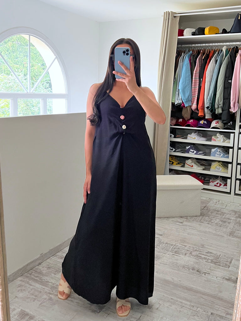 Robe Sans Manches Détail Pierres Noir