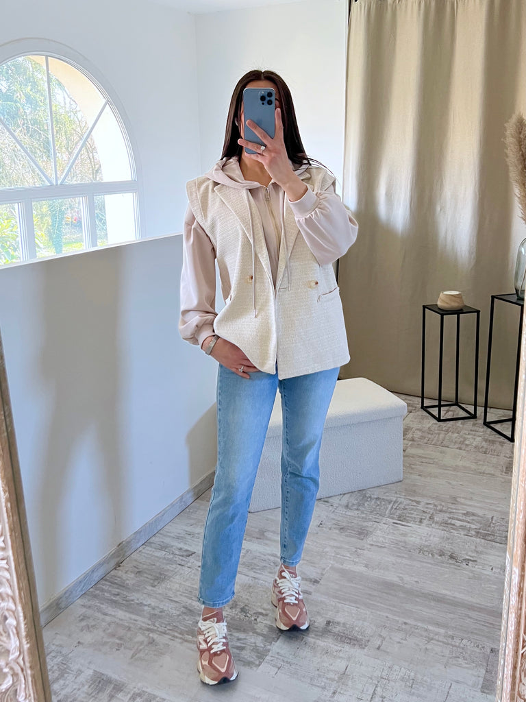 Veste 2 Pièces Hoodie/Tweed Beige