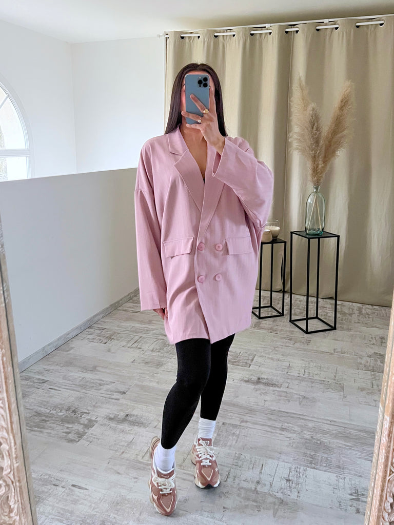 Blazer Oversize Rayé Rose