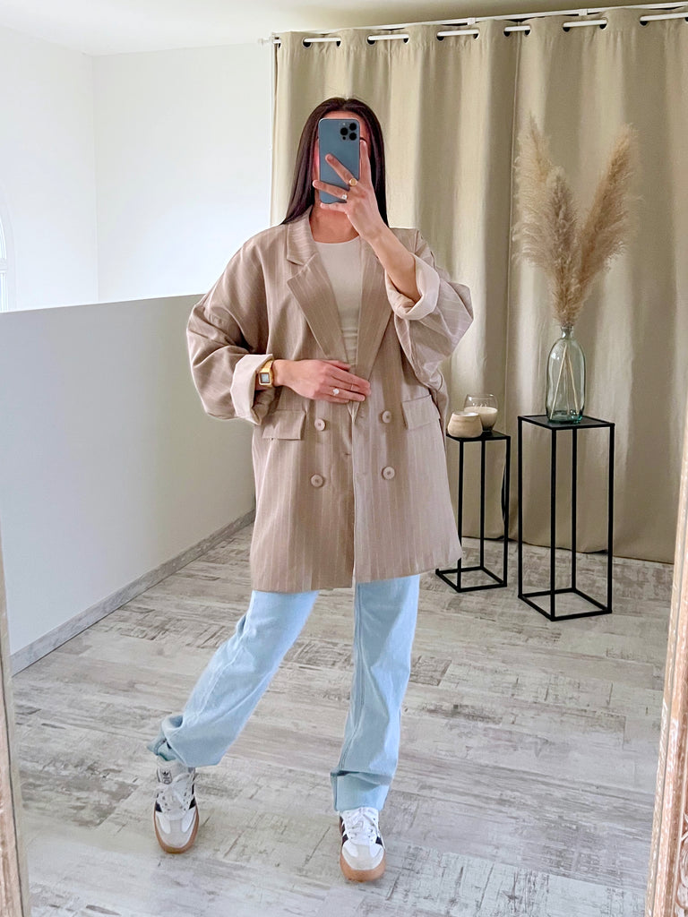 Blazer Oversize Rayé Taupe