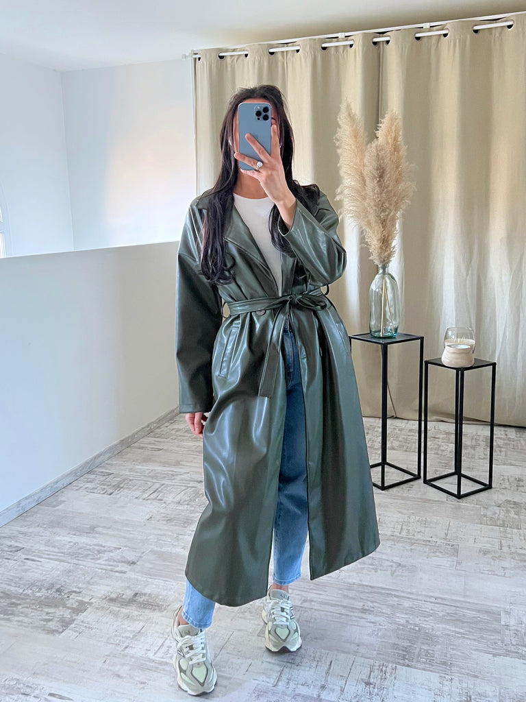 Trench Long Simili Kaki