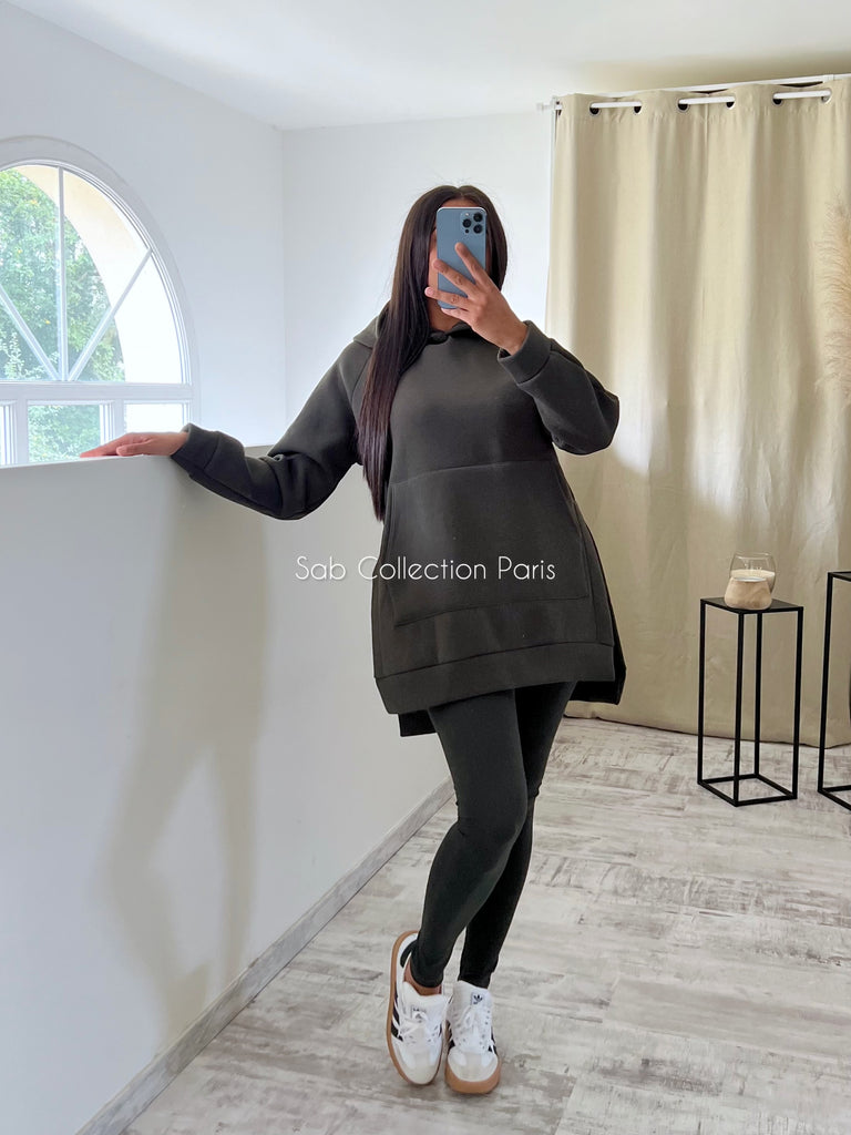 Ensemble Legging Sweat Capuche Kaki